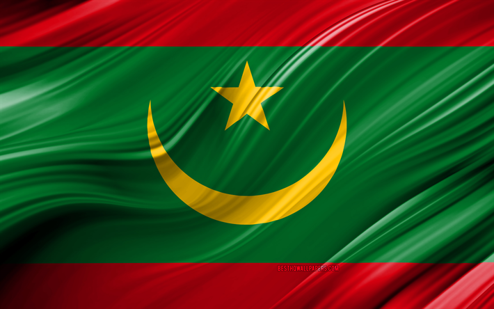 4k, mauretanischen flagge, afrikanische l&#228;nder, 3d-wellen, flagge mauretaniens, nationale symbole, mauretanien 3d flagge, kunst, afrika, mauretanien
