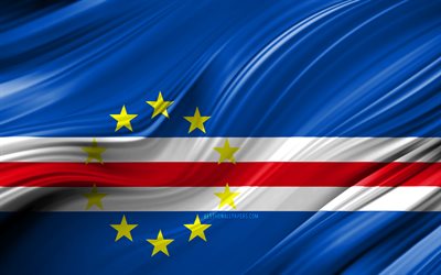4k, Cabo Verde flagga, Afrikanska l&#228;nder, 3D-v&#229;gor, Flagga av Cabo Verde, nationella symboler, Cabo Verde 3D-flagga, konst, Afrika, Kap Verde