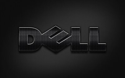 Dell svart logo, kreativa, metalln&#228;t bakgrund, Dell-logotypen, varum&#228;rken, Dell