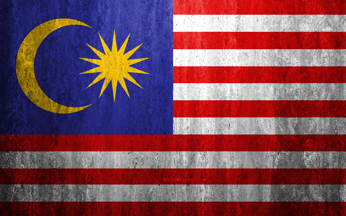 علم ماليزيا, 4k, الحجر الخلفية, الجرونج العلم, آسيا, ماليزيا العلم, الجرونج الفن, الرموز الوطنية, ماليزيا, الحجر الملمس