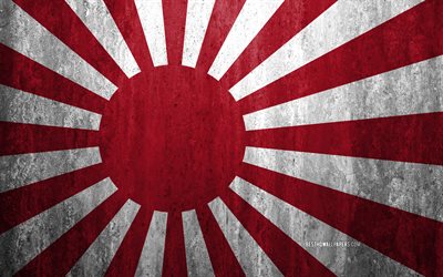 旭日旗, 日本の海上自衛隊旗, 日本海軍, 日本, 4k, 石背景, グランジフラグ, アジア