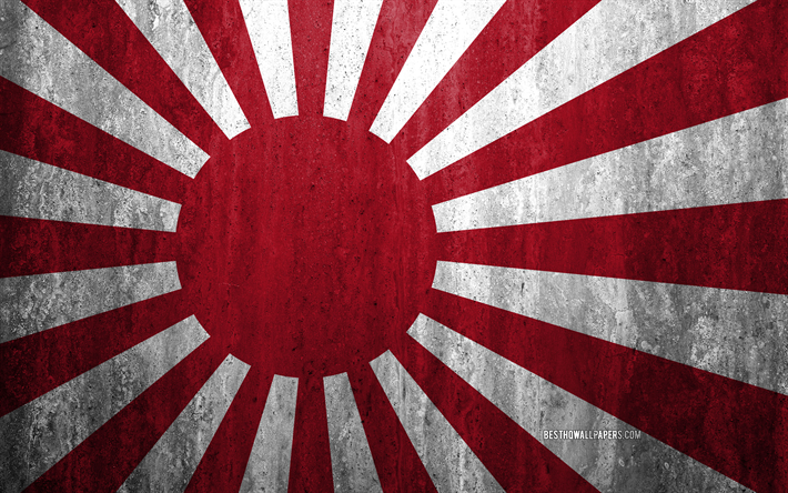Rising Sun Bandiera, Giappone Maritime Self-Defense Force Bandiera, Marina Imperiale Giapponese, Giappone, 4k, pietra, sfondo, grunge, bandiera, Asia