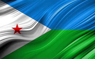 4k, Cibuti bayrağı, Afrika &#252;lkeleri, 3D dalgalar, Cibuti Bayrak, ulusal semboller, Cibuti 3D bayrak, sanat, Afrika, Cibuti