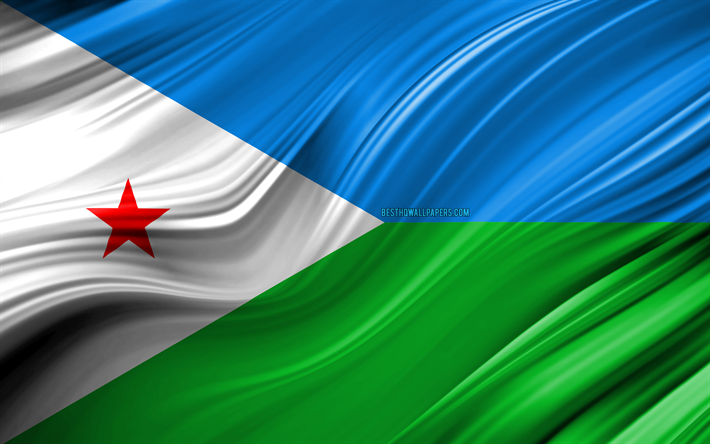 4k, Djibouti flagga, Afrikanska l&#228;nder, 3D-v&#229;gor, Flaggan i Djibouti, nationella symboler, Djibouti 3D-flagga, konst, Afrika, Djibouti