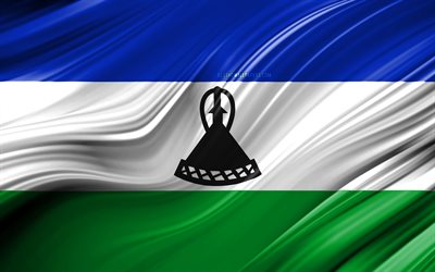 4k, Lesoto bandeira, Pa&#237;ses da &#225;frica, 3D ondas, Bandeira do Lesotho, s&#237;mbolos nacionais, Lesoto 3D bandeira, arte, &#193;frica, Lesotho
