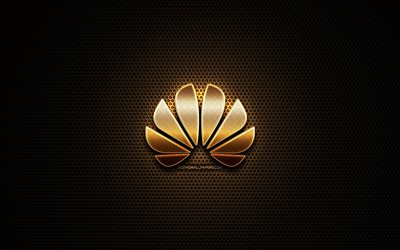 Huawei paillettes logo, cr&#233;ative, le m&#233;tal de la grille d&#39;arri&#232;re-plan, le logo Huawei, marques, Huawei