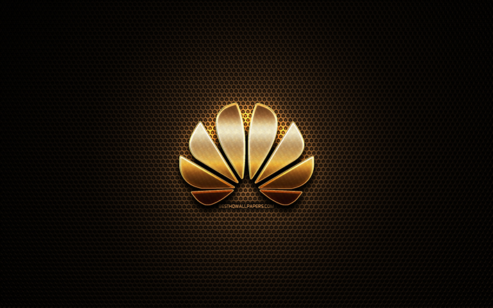 Huawei glitter logo, creative, metal grid background, Huawei logo, brands, Huawei