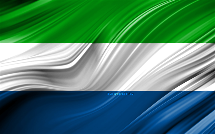 Sierra Leone 3D bayrak, Sierra Leone 4k, Sierra Leone bayrağı, Afrika &#252;lkeleri, 3D dalgalar, Bayrak, ulusal sembol, sanat, Afrika, Sierra Leone