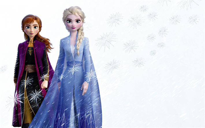 Frozen 2, 2019, materiales promocionales, 4k, elsa, anna, personajes principales