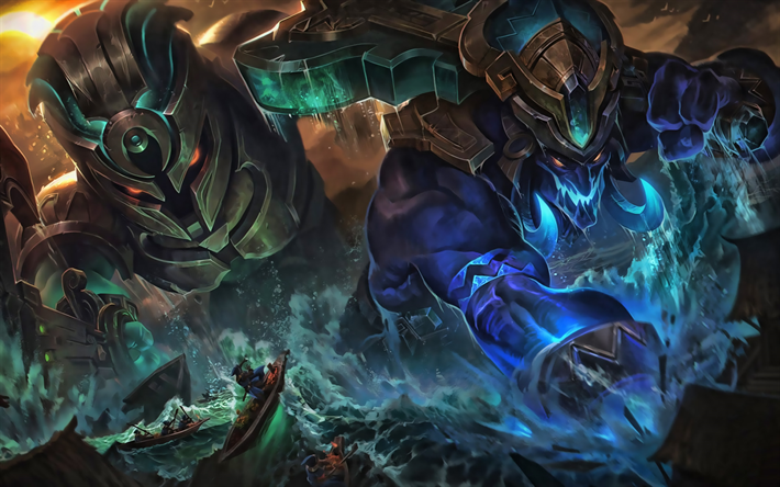 Nautilus and Trundle, artwork, MOBA, League of Legends, warriors, League of Legends characters, Nautilus, Trundle