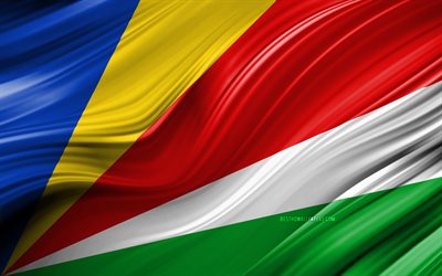 4k, Seychelles bandeira, Pa&#237;ses da &#225;frica, 3D ondas, Bandeira do Seicheles, s&#237;mbolos nacionais, Seychelles 3D bandeira, arte, &#193;frica, Seychelles