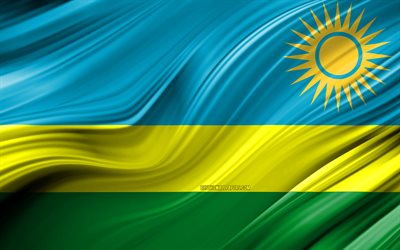 4k, Rwanda flagga, Afrikanska l&#228;nder, 3D-v&#229;gor, Flaggan i Rwanda, nationella symboler, Rwanda 3D-flagga, konst, Afrika, Rwanda
