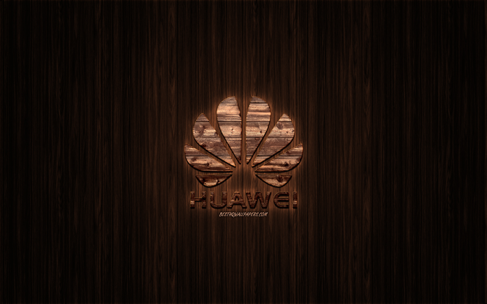 Huawei logotipo de madera, logotipo, fondo de madera, Huawei, emblemas, marcas, arte en madera