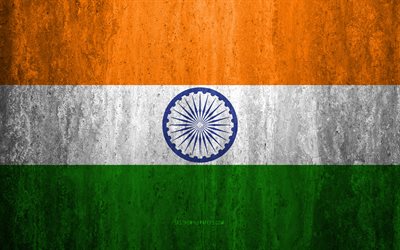 Indiens flagga, 4k, sten bakgrund, grunge flagga, Asien, Indien flagga, grunge konst, nationella symboler, Indien, sten struktur