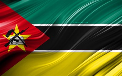 4k, Mozambican bandeira, Pa&#237;ses da &#225;frica, 3D ondas, Bandeira de Mo&#231;ambique, s&#237;mbolos nacionais, Mo&#231;ambique 3D bandeira, arte, &#193;frica, Mo&#231;ambique
