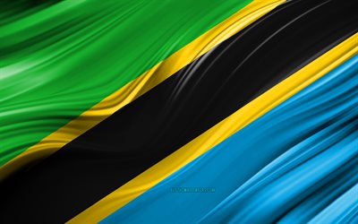 4k, Tansanian lippu, Afrikan maissa, 3D-aallot, kansalliset symbolit, Tansania 3D flag, art, Afrikka, Tansaniassa