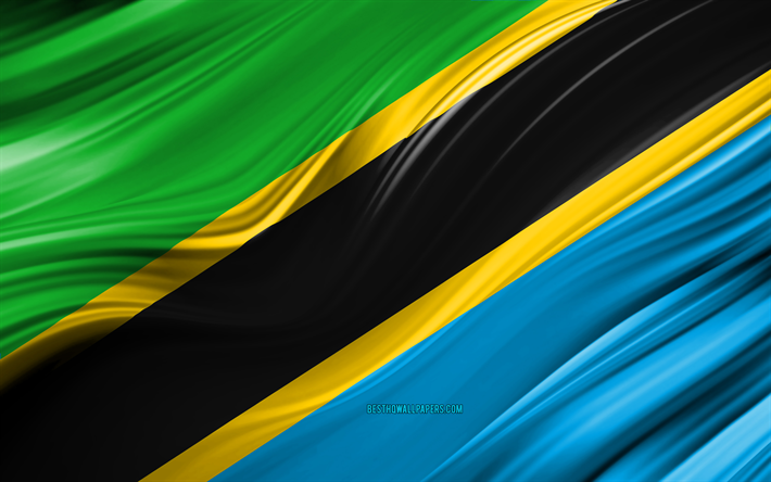 Tanzanya, ulusal semboller, Tanzanya 3D bayrak, sanat 4k, Tanzanya bayrağı, Afrika &#252;lkeleri, 3D dalgalar, Bayrak, Afrika
