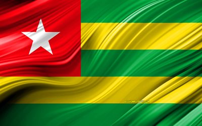 Togo, ulusal semboller, Togo 3D bayrak, sanat 4k, Togo bayrağı, Afrika &#252;lkeleri, 3D dalgalar, Bayrak, Afrika