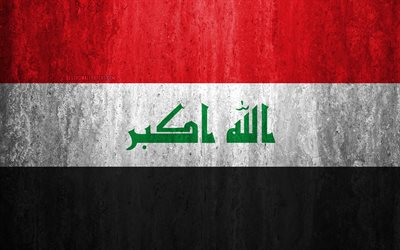 Flag of Iraq, 4k, stone background, grunge flag, Asia, Iraq flag, grunge art, national symbols, Iraq, stone texture