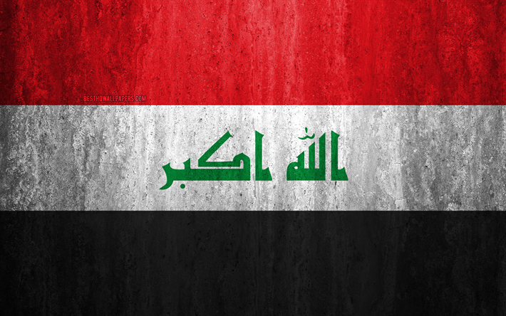 علم العراق, 4k, الحجر الخلفية, الجرونج العلم, آسيا, العراق العلم, الجرونج الفن, الرموز الوطنية, العراق, الحجر الملمس