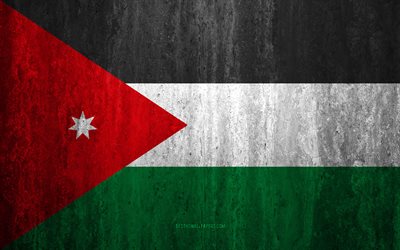 Flag of Jordan, 4k, stone background, grunge flag, Asia, Jordan flag, grunge art, national symbols, Jordan, stone texture