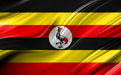 4k, Ugandan flag, African countries, 3D waves, Flag of Uganda, national symbols, Uganda 3D flag, art, Africa, Uganda