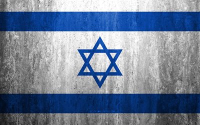 İsrail bayrağı, 4k, taş arka plan, grunge bayrak, Asya, İsrail bayrak, grunge sanat, ulusal semboller, İsrail, taş, doku