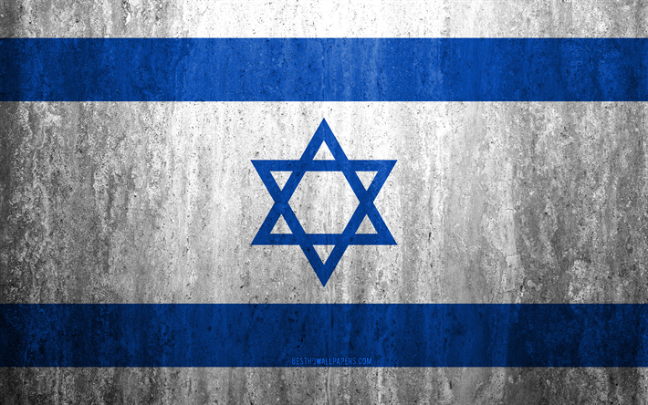 Bandeira de Israel, 4k, pedra de fundo, grunge bandeira, &#193;sia, grunge arte, s&#237;mbolos nacionais, Israel, textura de pedra
