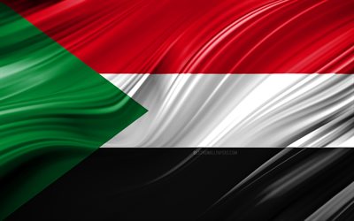 4k, السودانية العلم, البلدان الأفريقية, 3D الموجات, علم السودان, الرموز الوطنية, السودان 3D العلم, الفن, أفريقيا, السودان