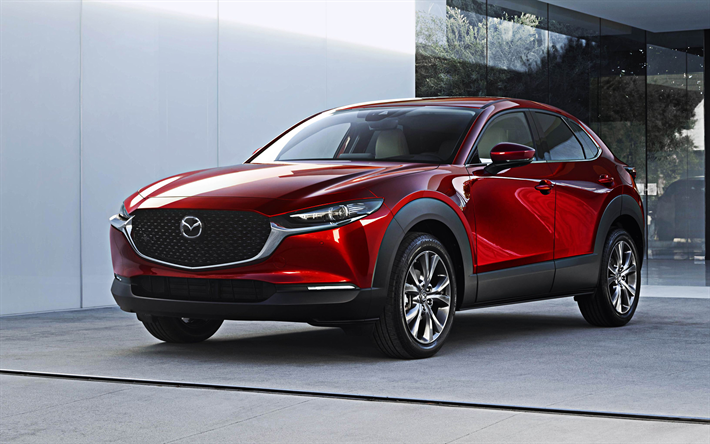 2020, Mazda CX-30, 4k, n&#228;kym&#228; edest&#228;, ulkoa, punainen crossover, uusi punainen CX-30, Japanilaiset autot, Mazda