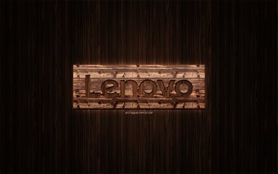 Log&#243;tipo da Lenovo, madeira logotipo, madeira de fundo, Lenovo, emblema, marcas, arte em madeira