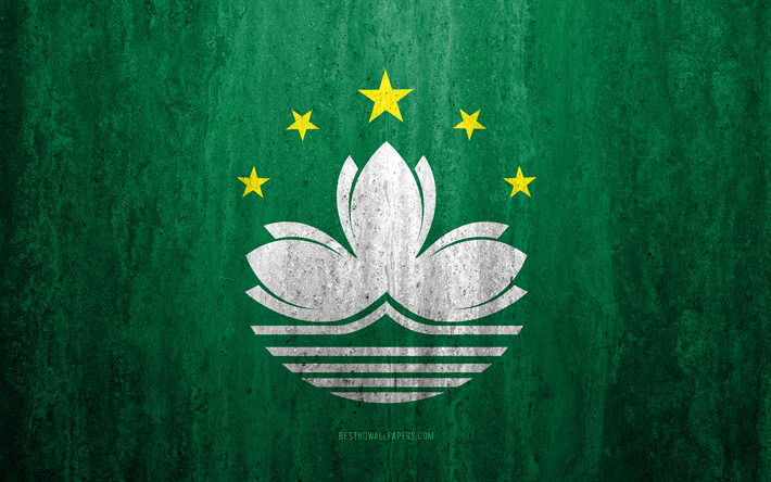 Bandiera di Macao, 4k, pietra, sfondo, grunge, bandiera, Asia, Macao, arte, simboli nazionali, Macau, pietra texture