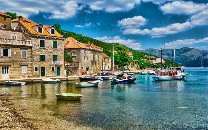 Sudurad, estate, viaggio, HDR, citt&#224; croate, la Isola di Sipan, Croazia, Europa