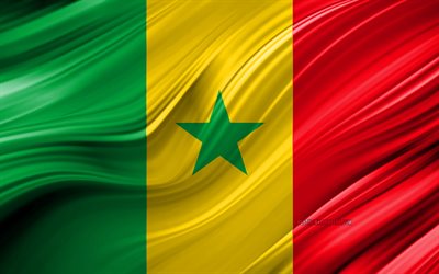 Senegal, ulusal semboller, Senegal 3D bayrak, sanat, Afrika 4k, Senegalli bayrağı, Afrika &#252;lkeleri, 3D dalgalar, Bayrağı