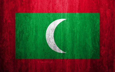 Maldivler bayrağı, 4k, taş arka plan, grunge bayrak, Asya, bayrak, grunge sanat Maldivler, ulusal semboller, Maldivler, taş doku