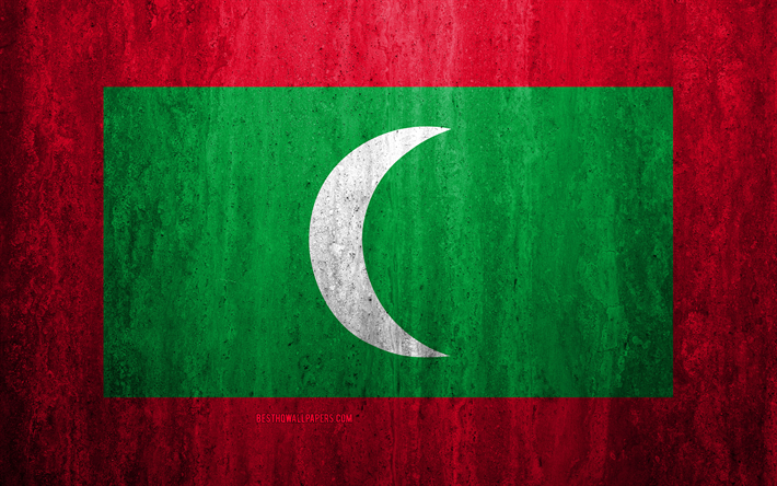 علم جزر المالديف, 4k, الحجر الخلفية, الجرونج العلم, آسيا, الجرونج الفن, الرموز الوطنية, جزر المالديف, الحجر الملمس