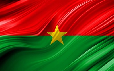 Burkina Faso, ulusal semboller, Burkina Faso 3D bayrak, sanat 4k, Burkina Faso bayrağı, Afrika &#252;lkeleri, 3D dalgalar, Bayrak, Afrika