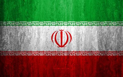 İran bayrağı, 4k, taş arka plan, grunge bayrak, Asya, İran, bayrak, grunge sanat, ulusal semboller, taş doku