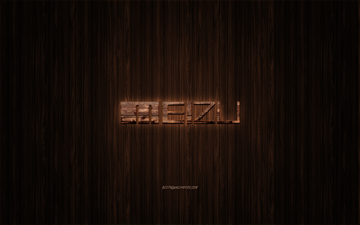Meizu logotipo, wooden logotipo, wooden background, Meizu, emblemas, marcas, tipo de madera