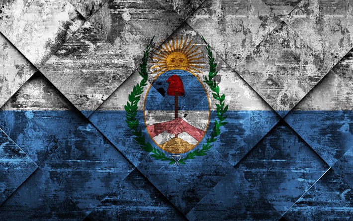 flagge von mendoza, 4k, grunge, kunst, rhombus grunge-textur in der argentinischen provinz mendoza flagge, argentinien, nationalen symbolen, mendoza, provinzen von argentinien, kreative kunst