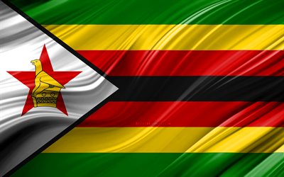 Zimbabve, ulusal semboller, Zimbabve 3D bayrak, sanat 4k, Zimbabwe bayrağı, Afrika &#252;lkeleri, 3D dalgalar, Bayrak, Afrika