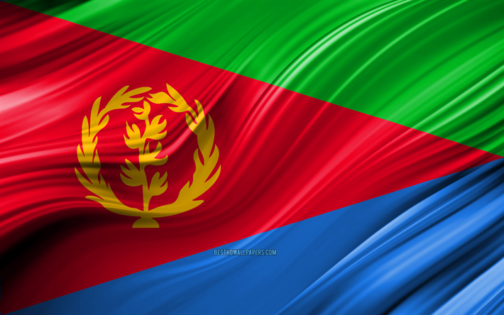 4k, Eritrea, bandiera, paesi Africani, 3D onde, Bandiera dell&#39;Eritrea, simboli nazionali, Eritrea 3D, arte, Africa