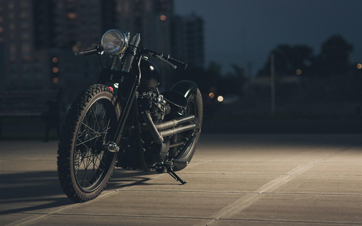 cool svart motorcykel, bobber, motorcyklar, unika motorcyklar