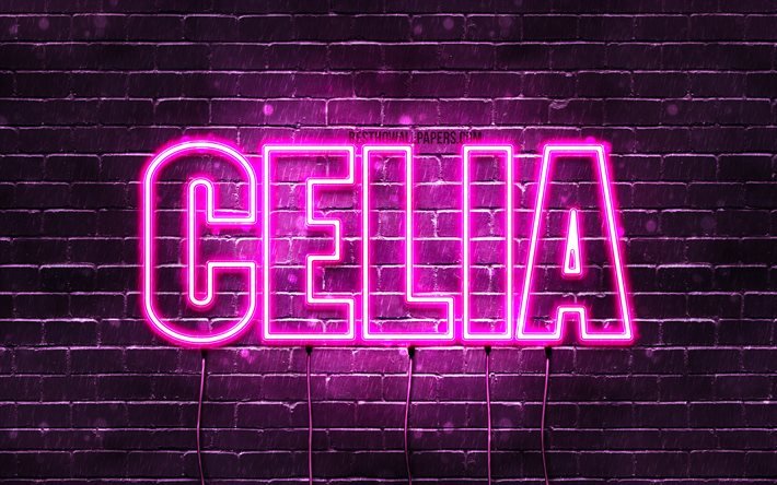 Celia, 4k, Celia isim isim, kadın adları, Celia adı, mor neon ışıkları, Doğum g&#252;n&#252;n kutlu olsun Celia, resimli duvar kağıtları