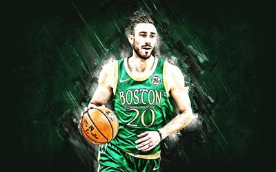 Gordon Hayward, NBA Boston Celtics, la pierre verte de fond, Joueur de Basket Am&#233;ricain, portrait, etats-unis, le basket-ball, Boston Celtics joueurs