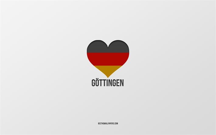 G&#246;ttingen, Alman kentleri, gri arka plan, Almanya, Alman bayrağı kalp, sevdiğim şehirler, Aşk G&#246;ttingen Seviyorum