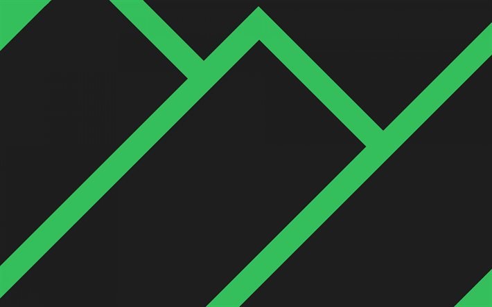 Manjaro Linux, Manjaro fond gris avec des lignes vertes, l&#39;abstraction, le minimalisme, le vert des lignes de fond, Linux stock de papier peint, Linux