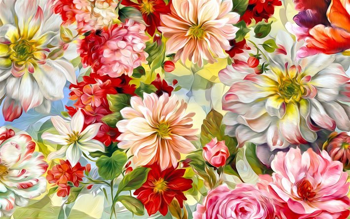 Download Wallpapers Painted Flowers Texture Floral Background Texture With Flowers Painted Flowers Colorful Floral Background For Desktop Free Pictures For Desktop Free
