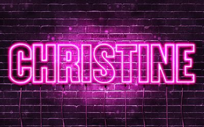 Christine, 4k, fondos de pantalla con los nombres, los nombres femeninos, Christine nombre, p&#250;rpura luces de ne&#243;n, Feliz Cumplea&#241;os cristina, la imagen con el nombre de Christine