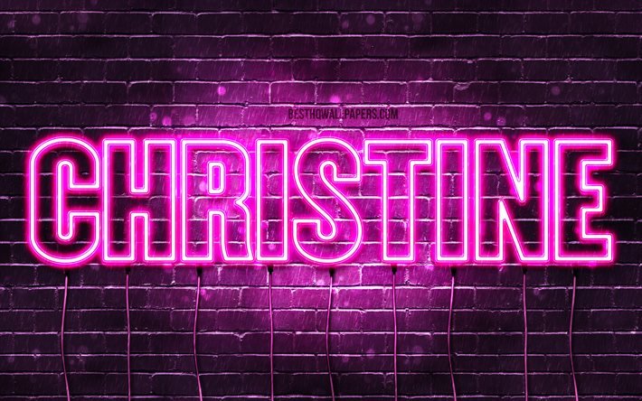 Christine, 4k, des fonds d&#39;&#233;cran avec des noms, des noms de femmes, Christine nom, violet n&#233;on, Joyeux Anniversaire Christine, une photo avec le nom Christine